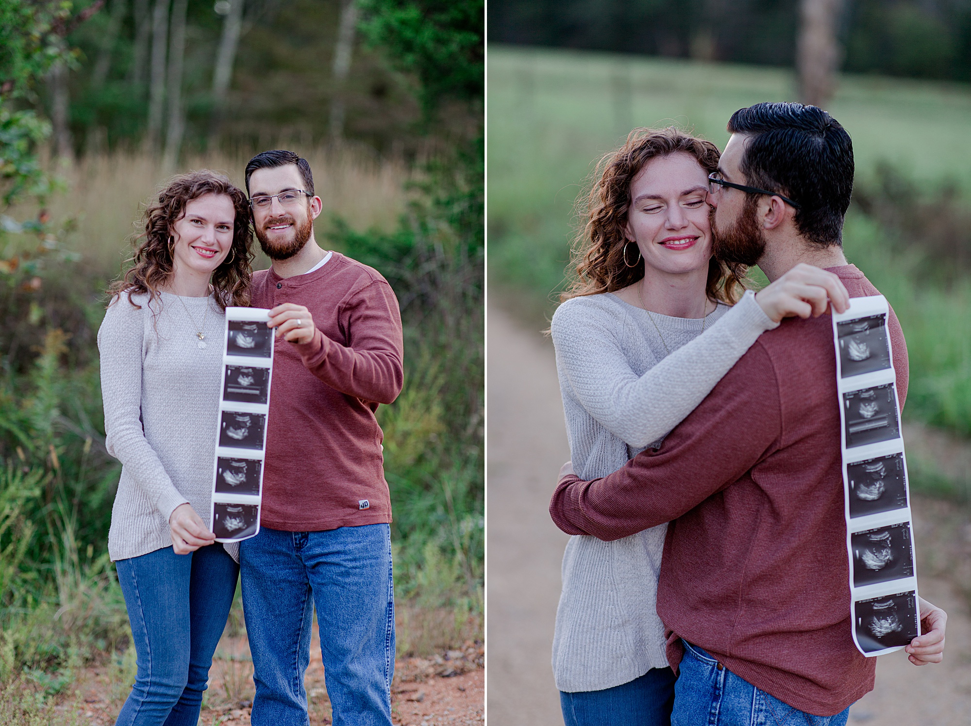 couple kisses during Pregnancy Announcement in Hickman County, TN
