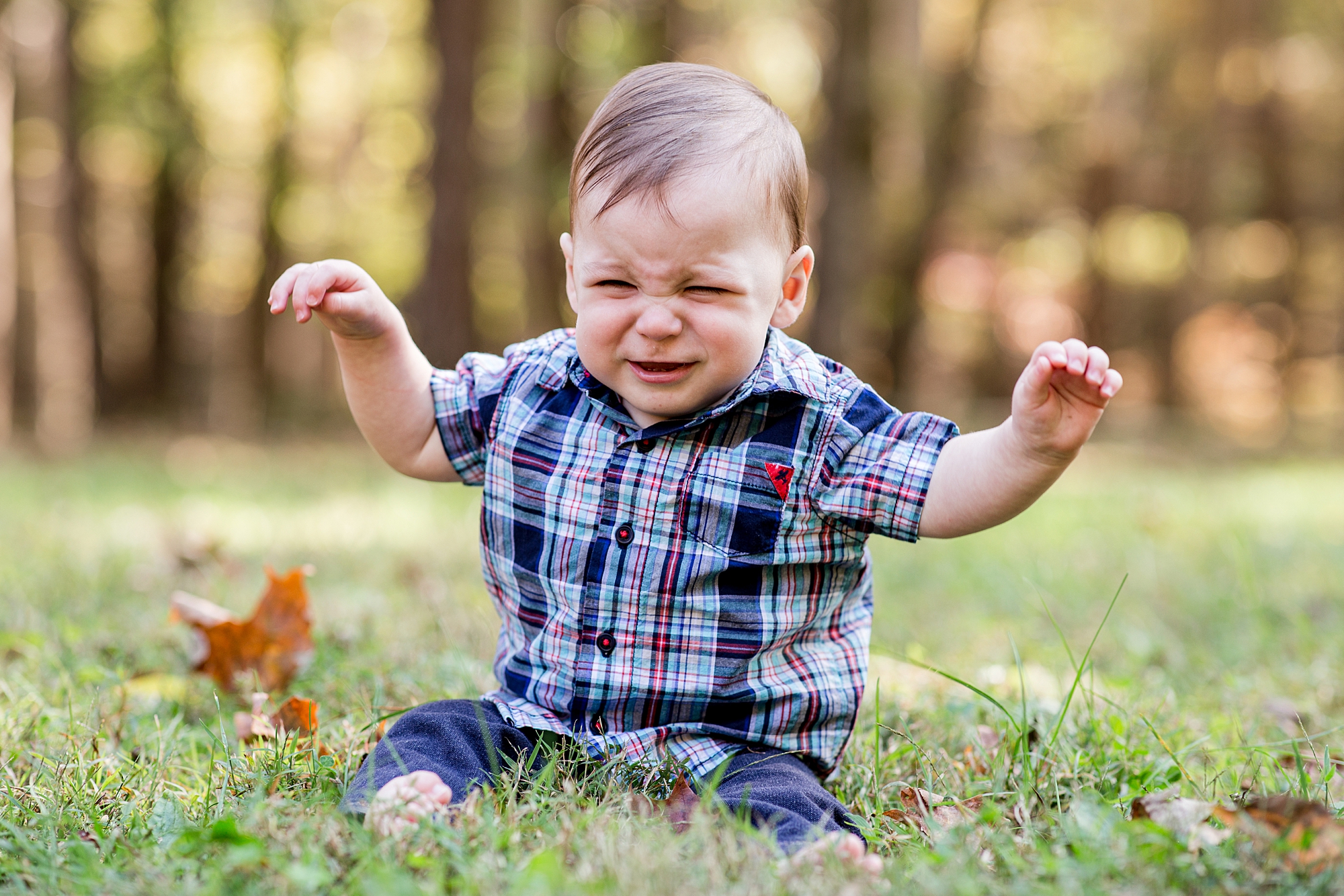 toddler cries during family portraits at Montgomery Bell State Park 