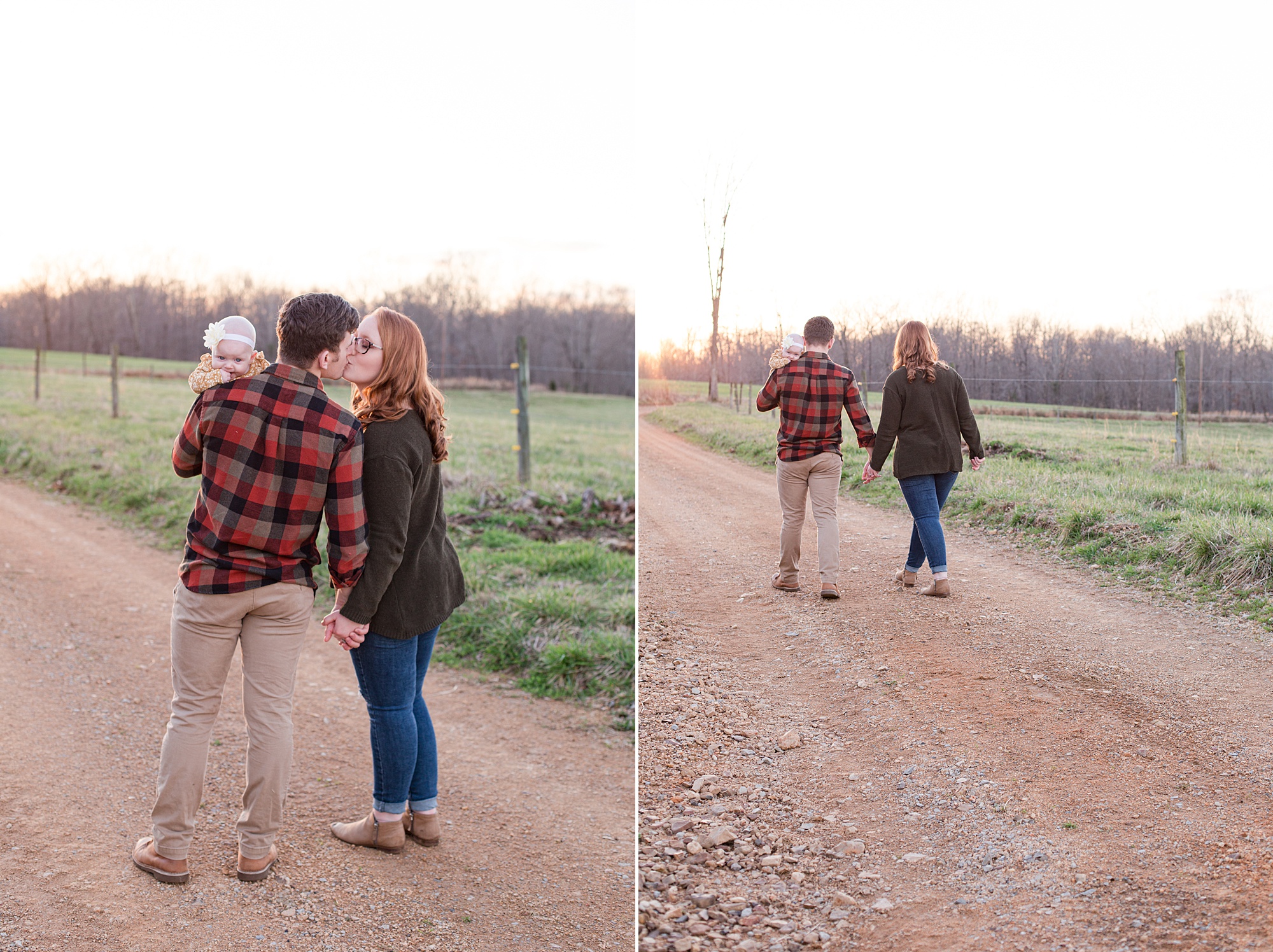couple kisses on dirt path during Family Portraits in Tennessee 