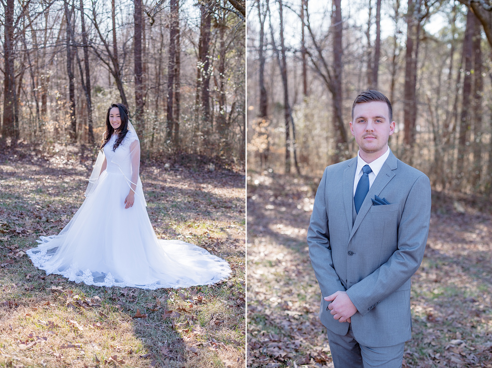 bride and groom pose together before winter wedding in Middle Tennessee