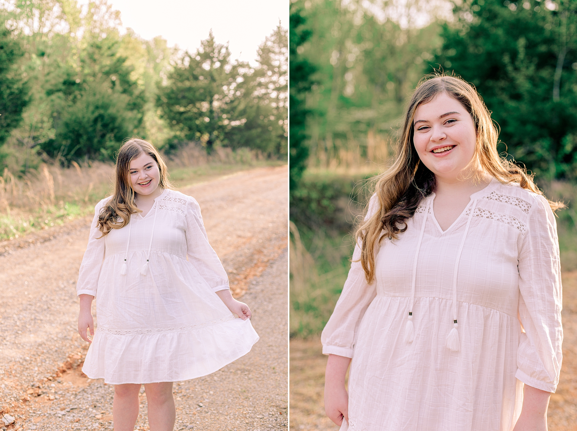 senior girl twirls dress during photos in field