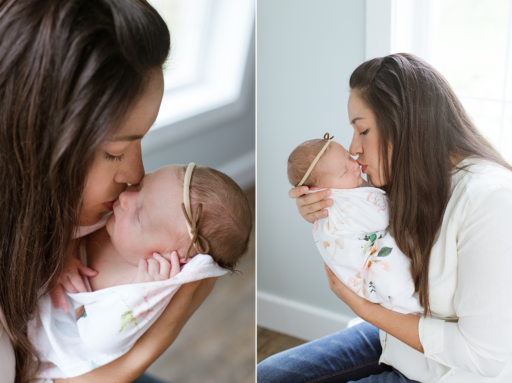 mom kisses daughter during TN newborn photos 